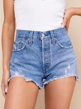 Levi's Light Blue Frayed High-Rise Jean Cutoff Shorts